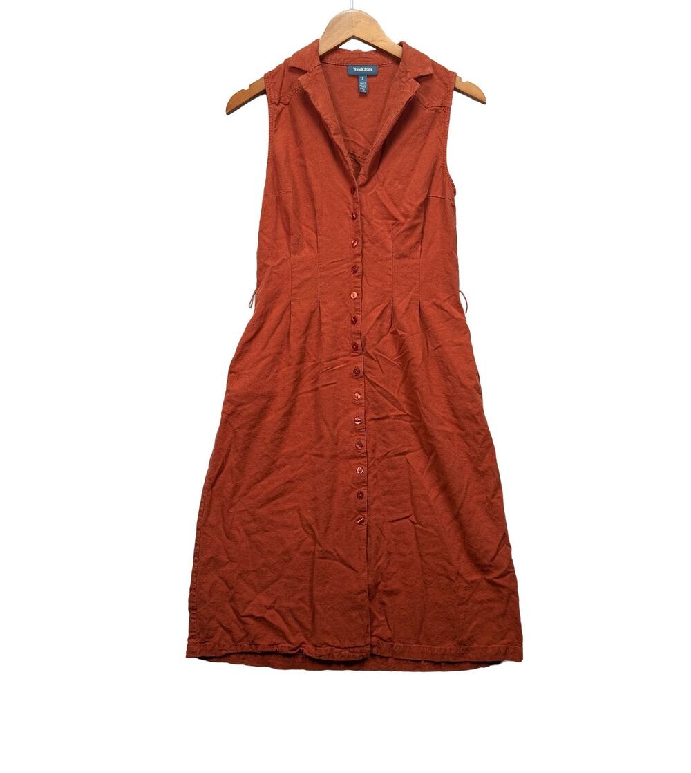 Modcloth Orange Linen-blend Fit and Flare Vintage Style Cottage Dress sz 2